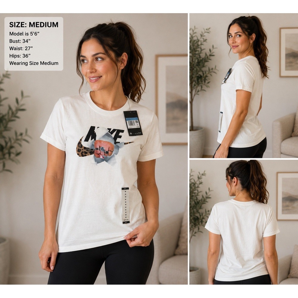 Nike Sportswear Fierce Women's M White Leopard Graphic T Shirt NWT DD1483 -3681